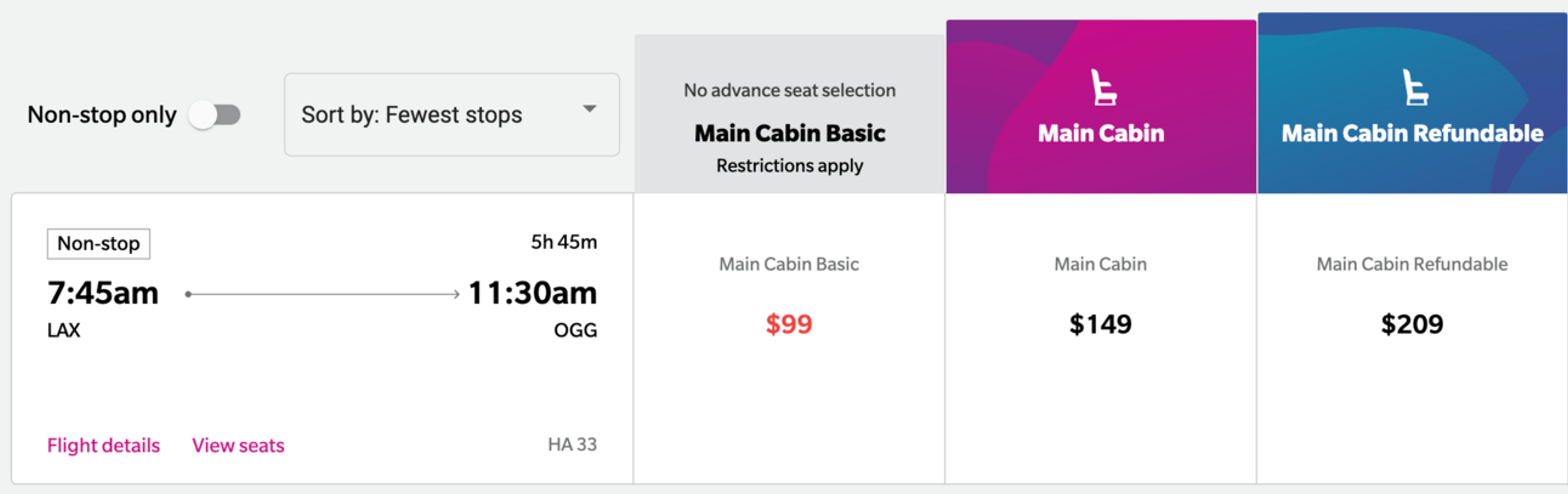 LAX-OGG for $99 in economy