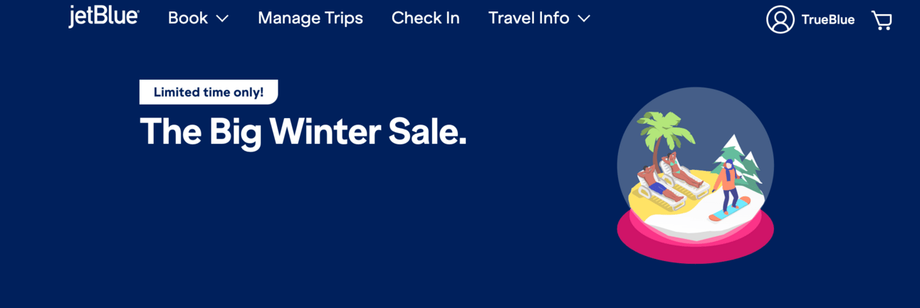 A screenshot from JetBlue's sale landing page
