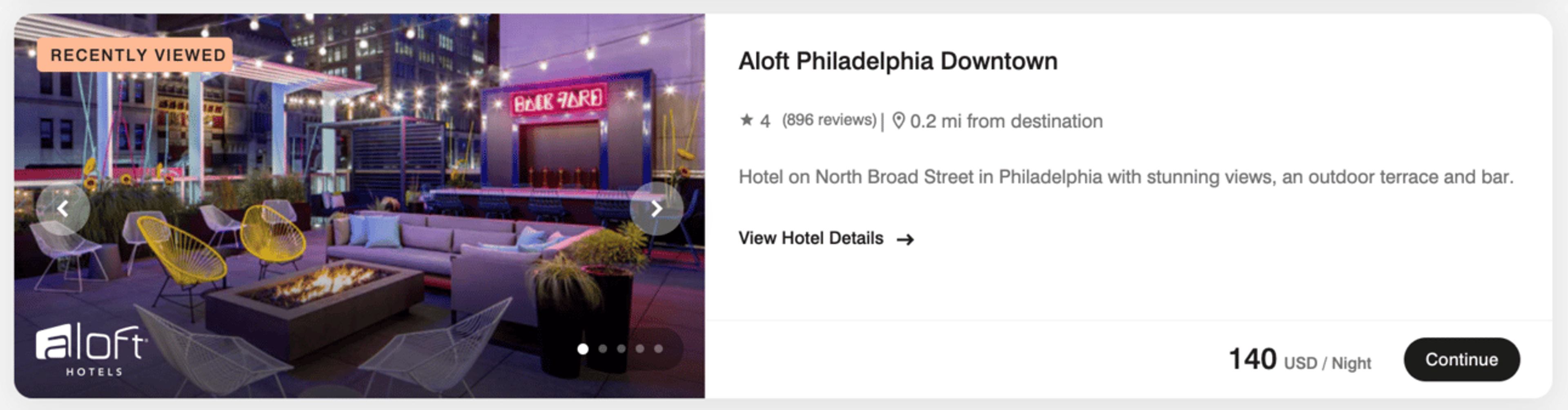 Aloft hotel Philadelphia for $140 per night
