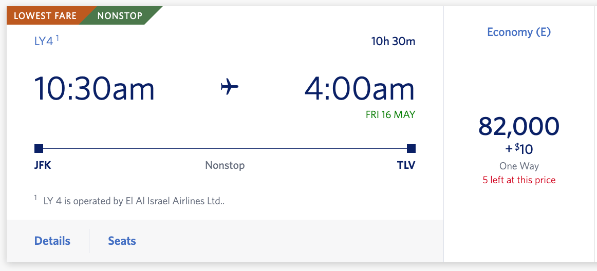The same flight priced at 82,000 Delta SkyMiles
