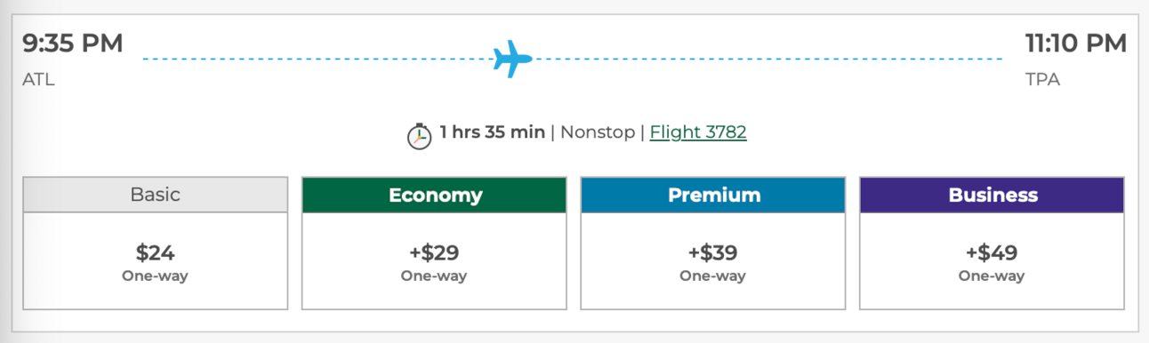 Route from ATL to TPA for $29