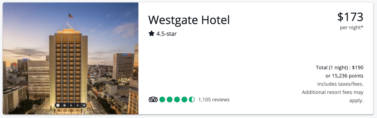 Sample booking for Westgate Hotel in San Diego