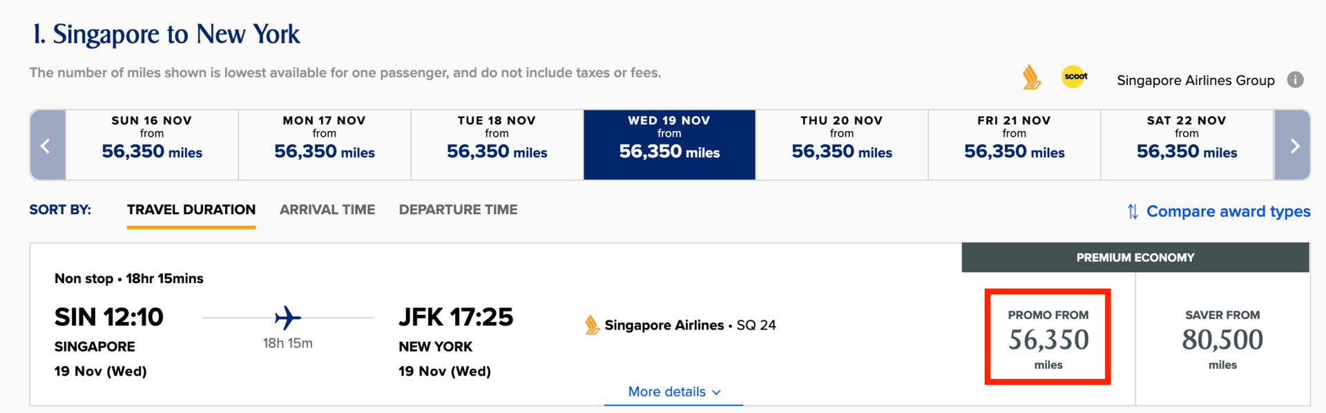 Singapore to new york for 56,350 in premium economy