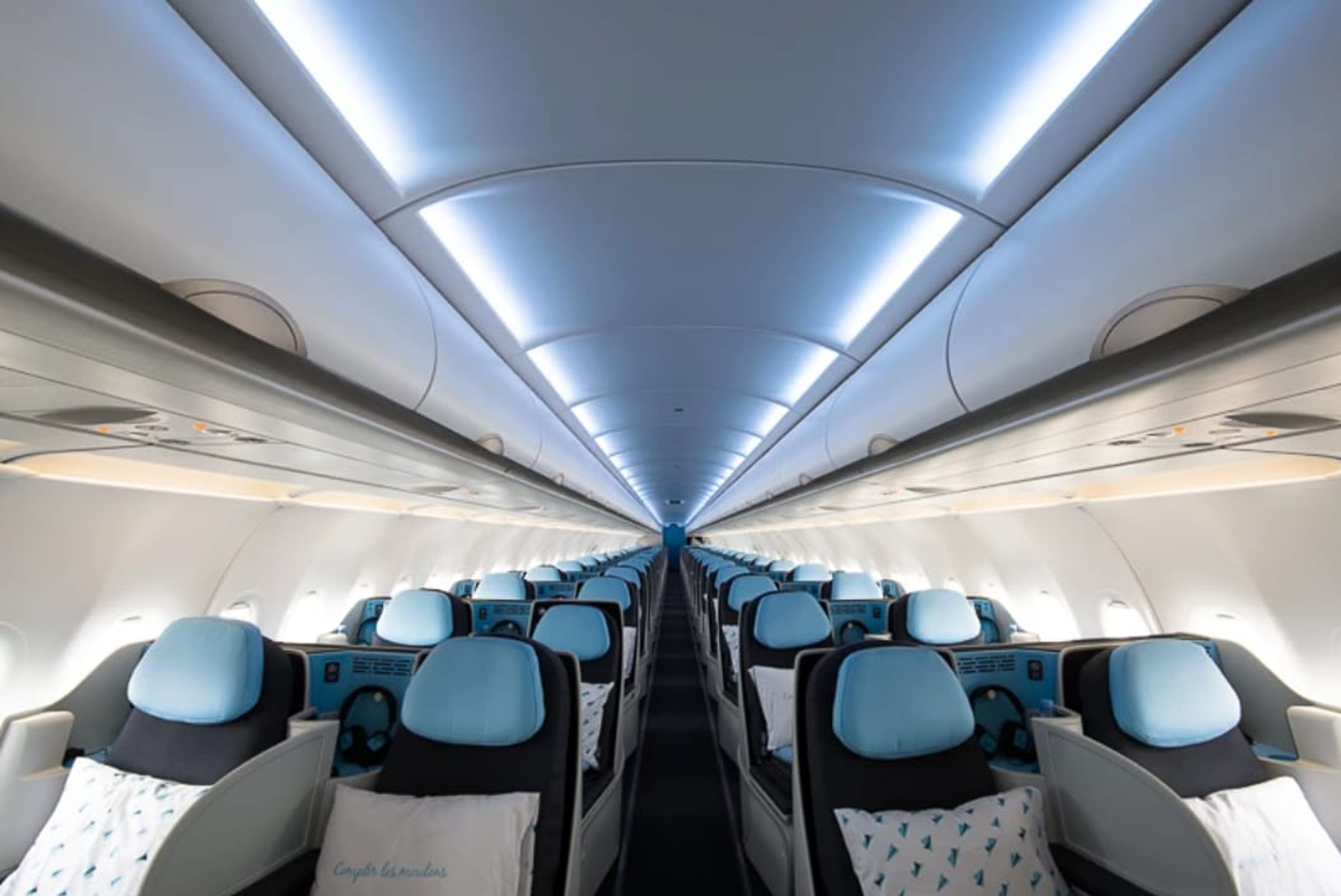 A photo of the interior of a La Compagnie plane