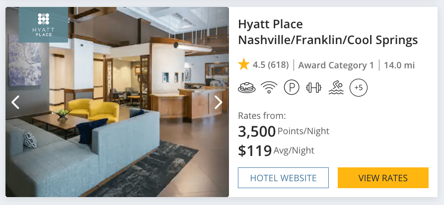 Hyatt Place Nashville for 3,500 points per night