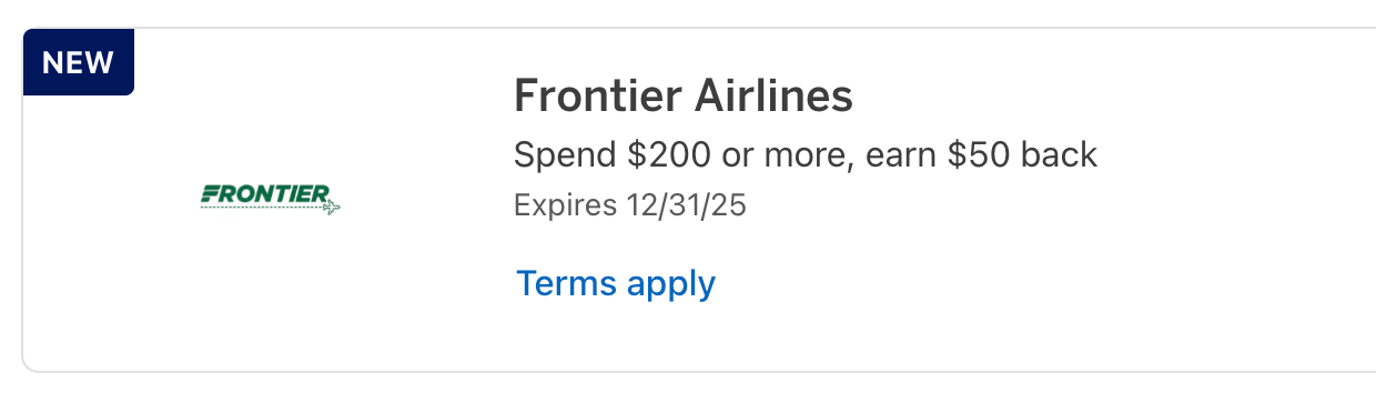 Frontier merchant offer