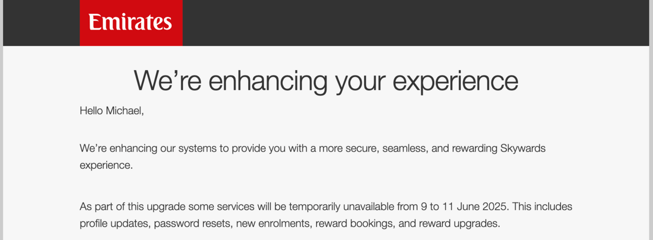 Emirates system outage email