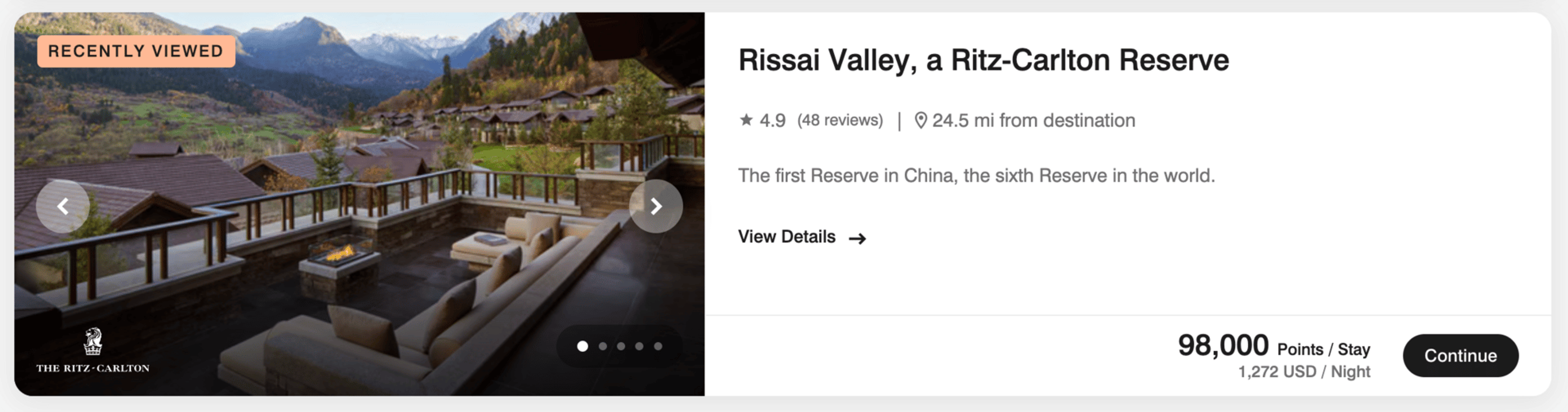 Ritz Carlton Reserve for 98k points per night