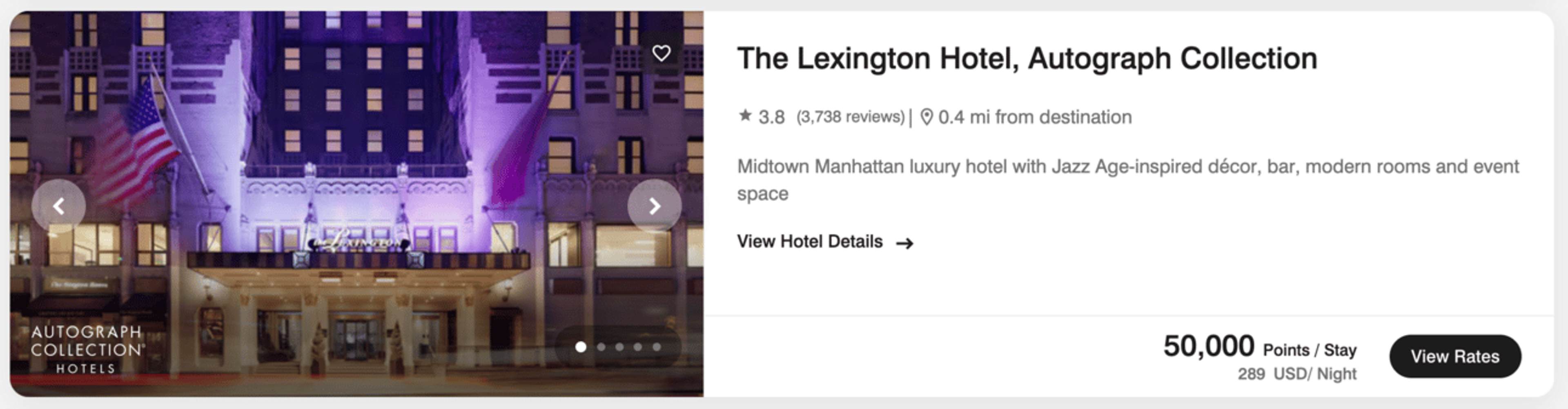 Example of a hotel in New York that is bookable with a Marriott Free Night Certificate