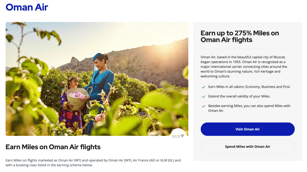Ean and redeem flying blue miles with Oman air