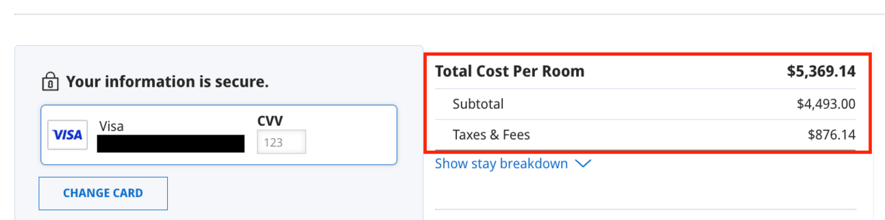 Cash rate for 10 nights at Andaz Condesa