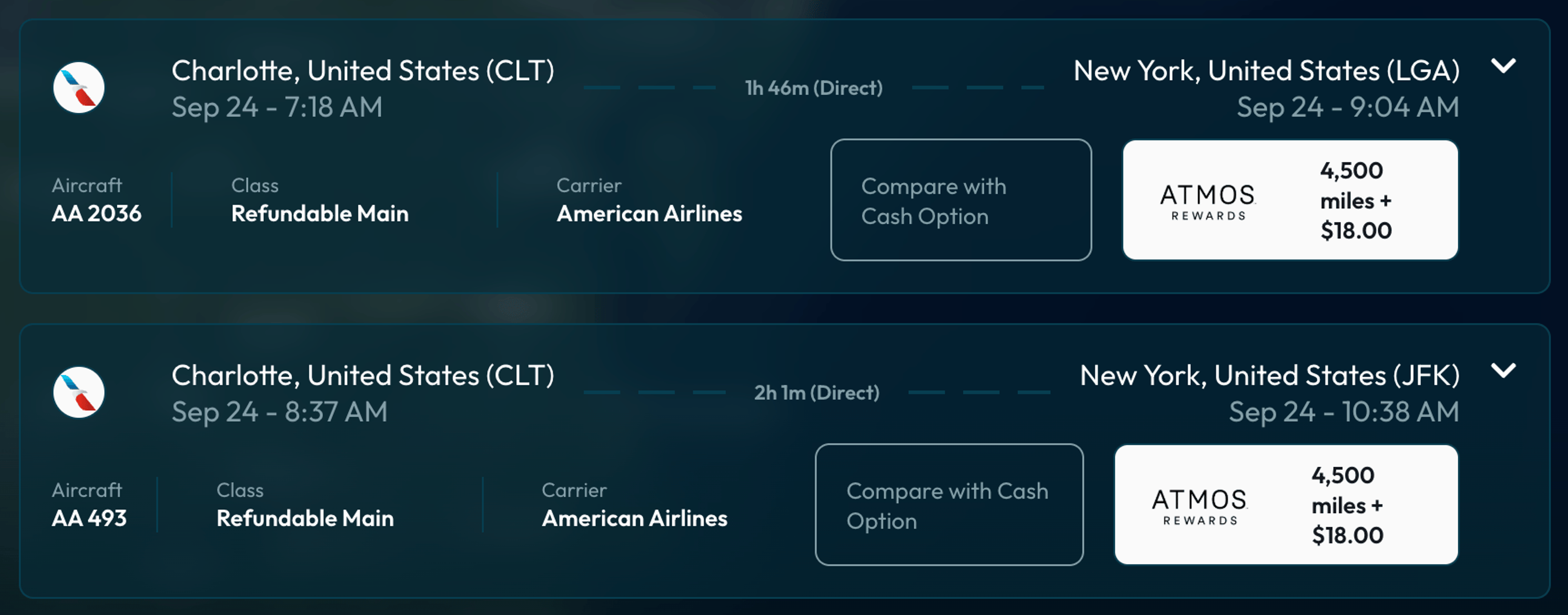 Charlotte to New York to 4,500 Atmos points on AA
