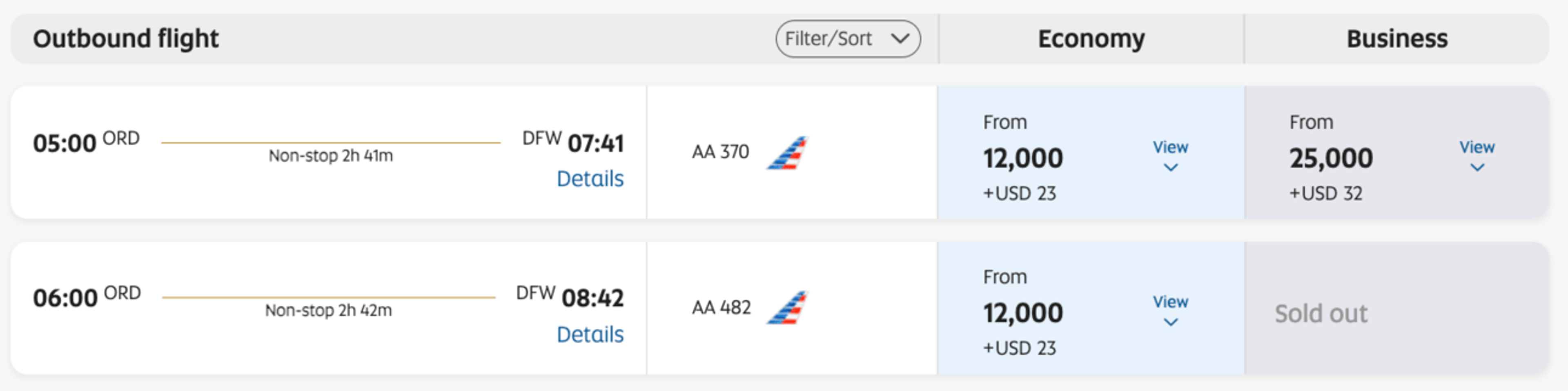 ORD-DFW for 12,000 Etihad miles