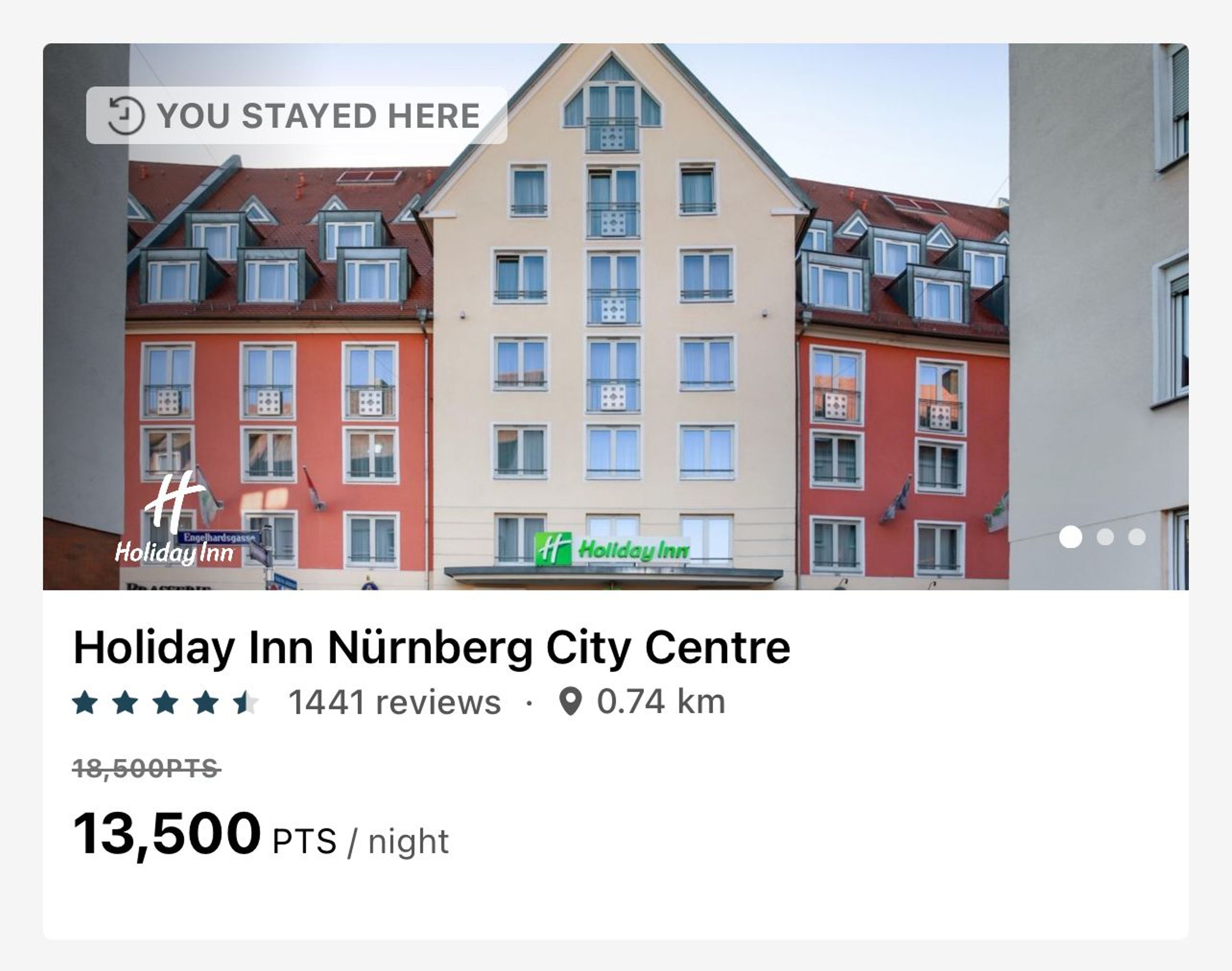 Holiday Inn Nuremberg for 13,500 IHG Points per night (with 4th night free perk)