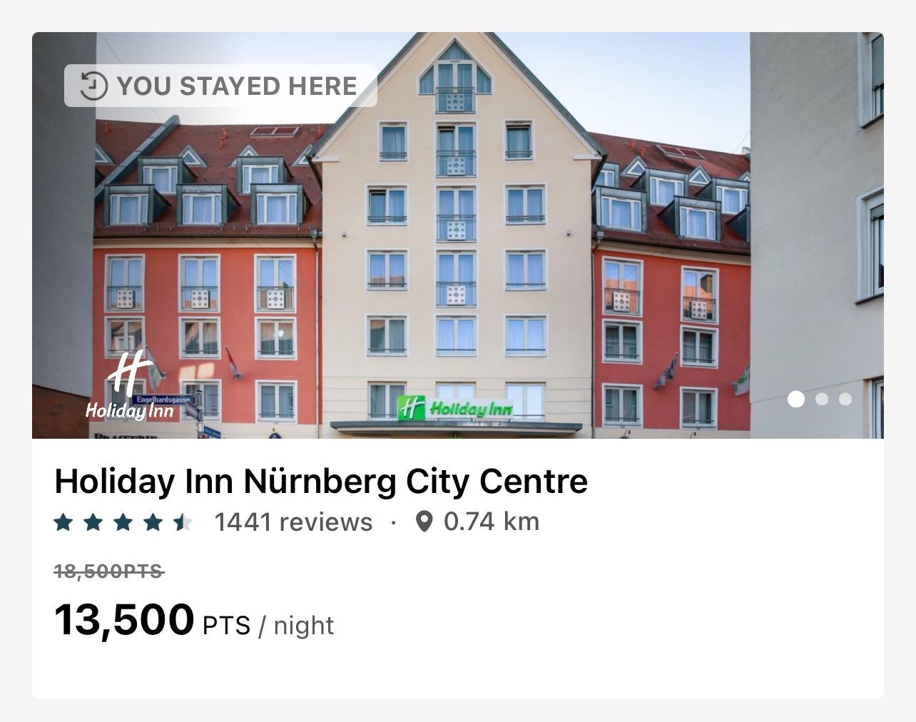 Holiday Inn Nuremberg for 13,500 IHG Points per night (with 4th night free perk)