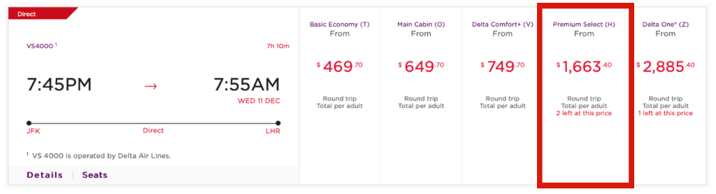 Screenshot of Virgin Atlantic flight