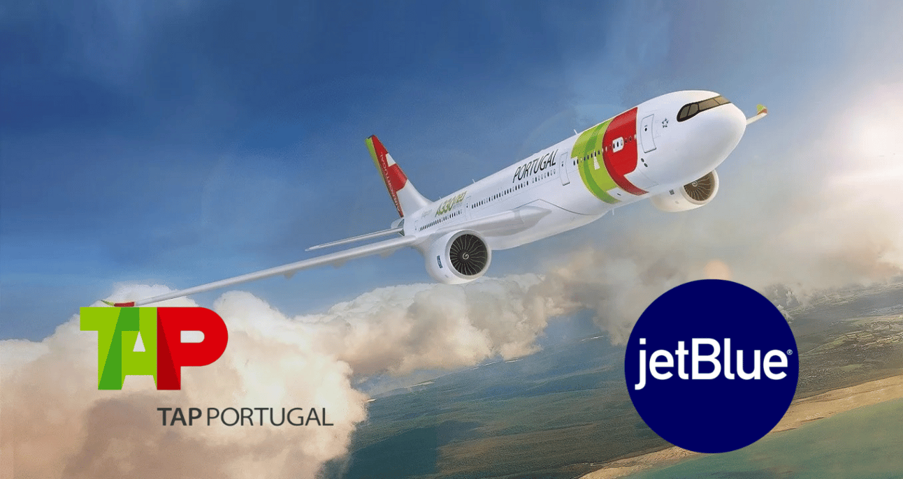 Graphic showing TAP Portugal and JetBlue logos