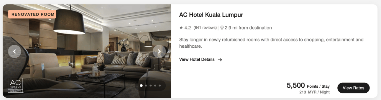 AC Hotel In Kuala Lumpur for 5,500 Marriott points per night