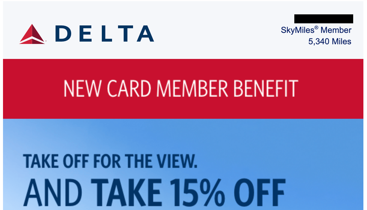Email from Delta explaining the cardmember 15% award discount benefit