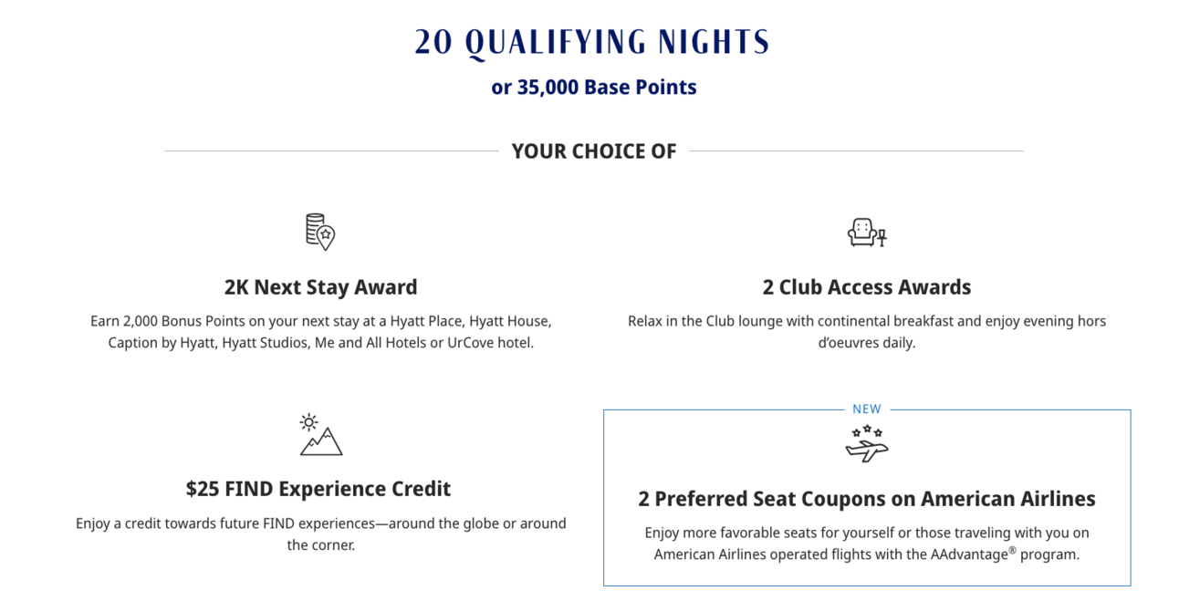 An example of the new AA benefits at Hyatt's 20-night milestone
