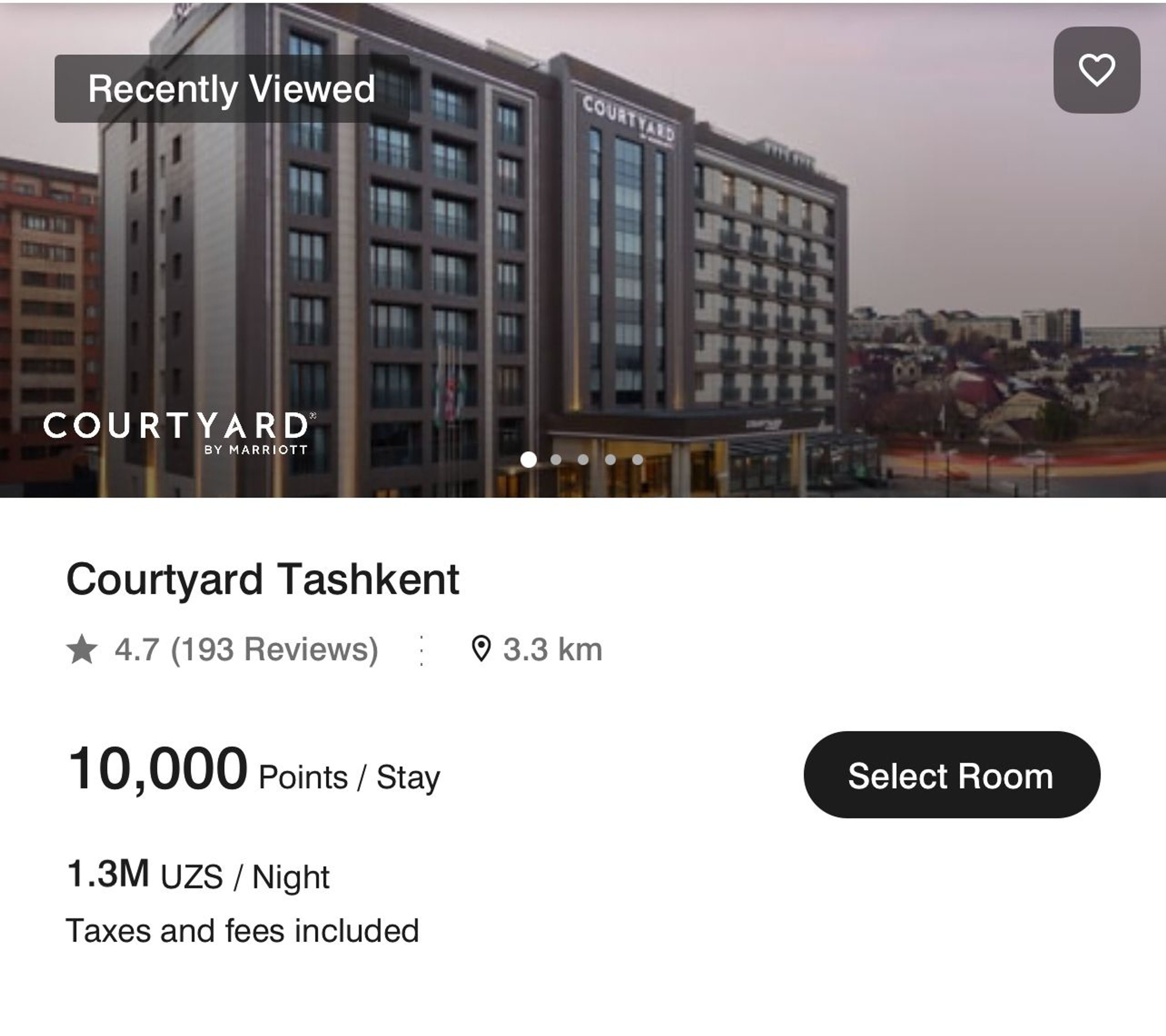 Courtyard Tashkent for 10k points per night