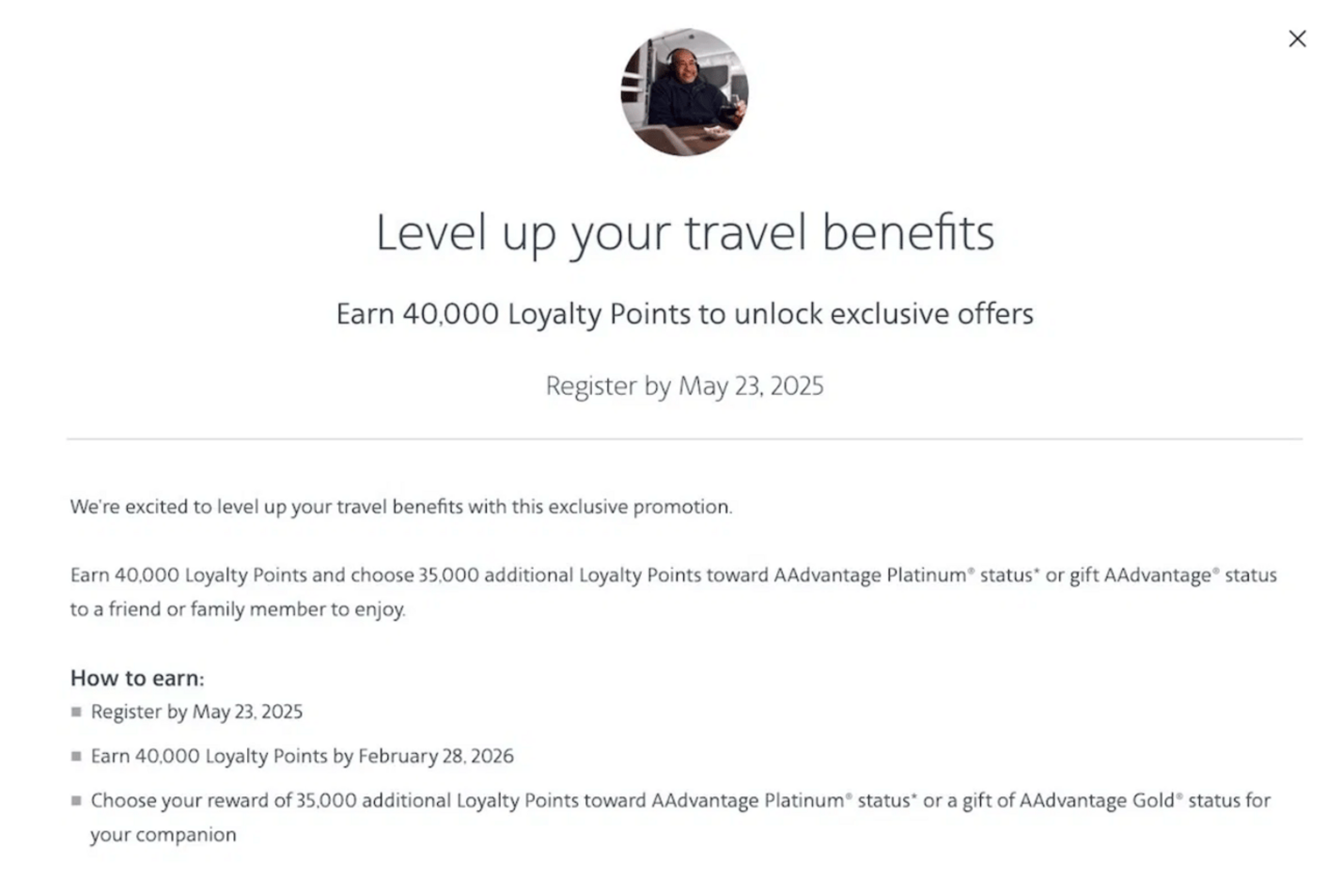 AA targeted status offer