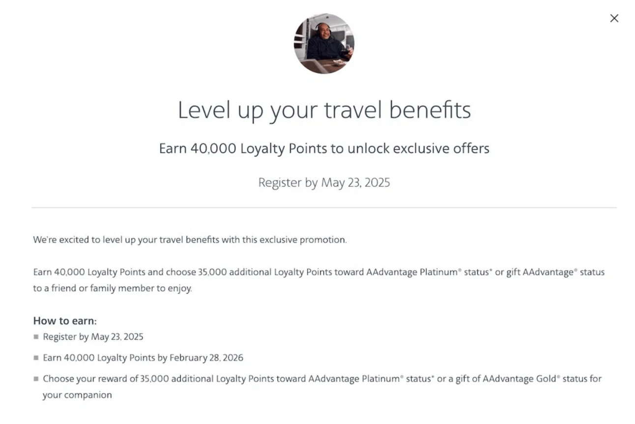 AA targeted status offer