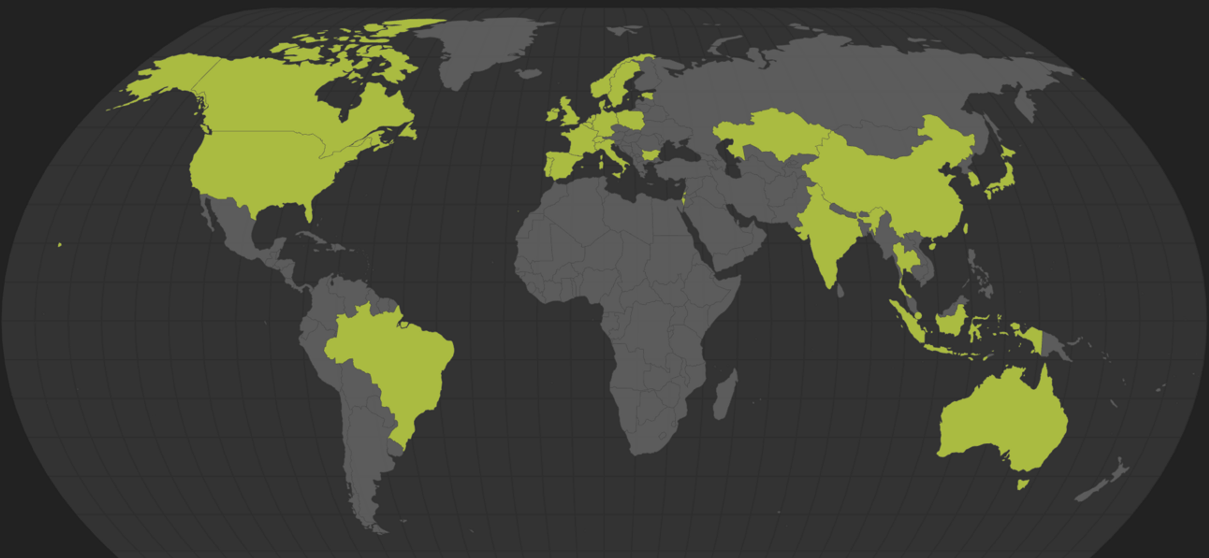 A map showing the various countries with flyers who won a million miles