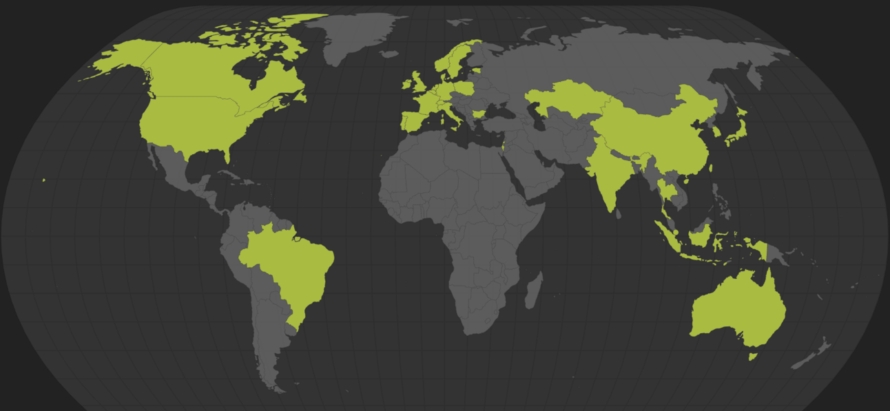 A map showing the various countries with flyers who won a million miles