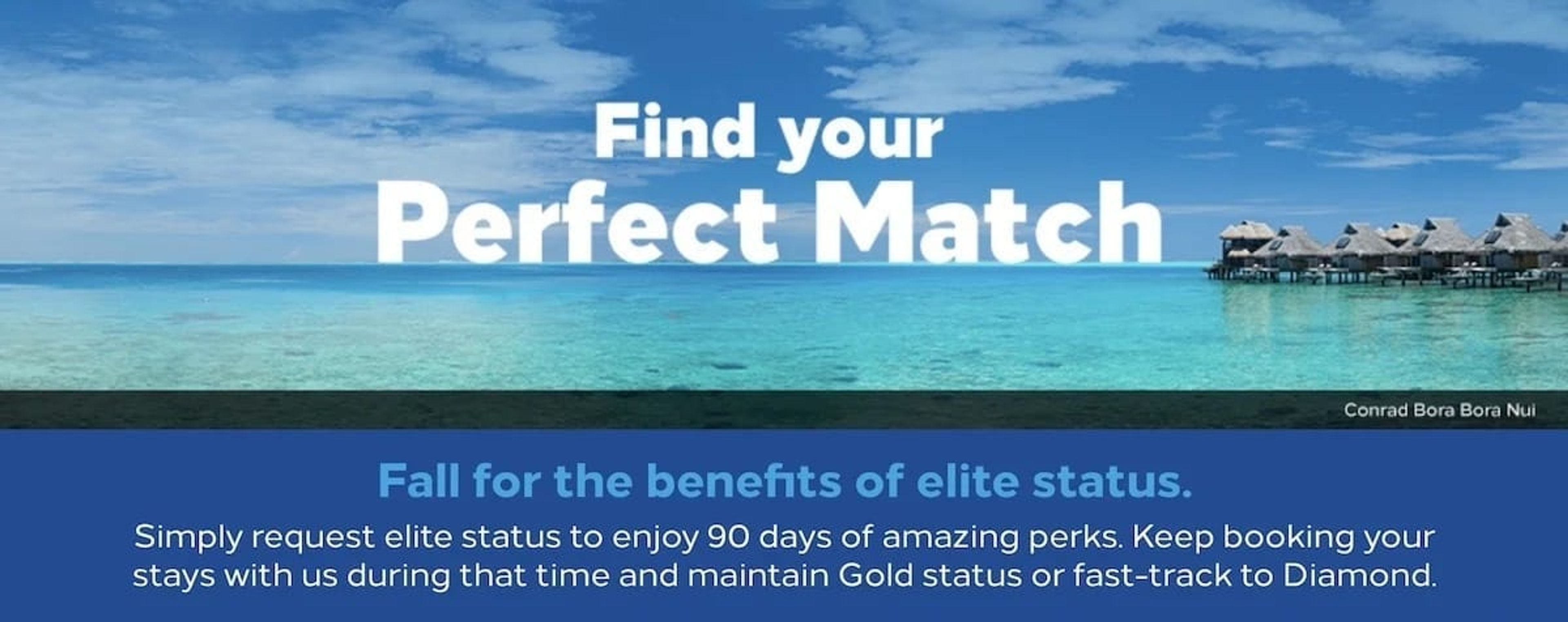 Screenshot showing Hilton's status match with a blue tropical water background