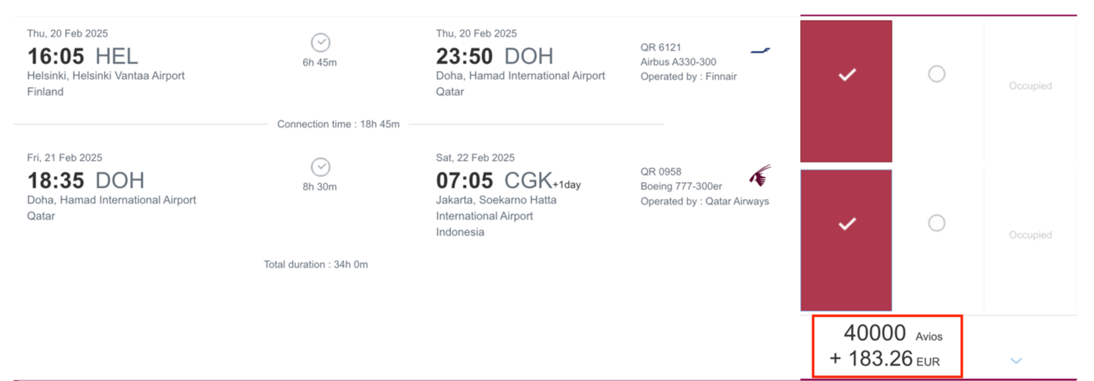 HEL-CGK for 40,000 Avios