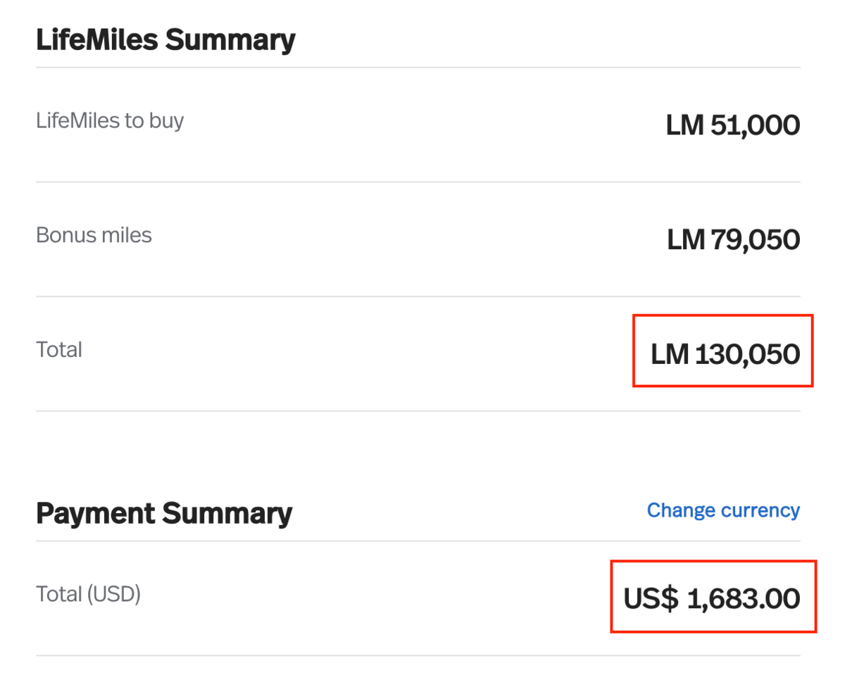 Buy 130,000 LifeMiles for $1,683