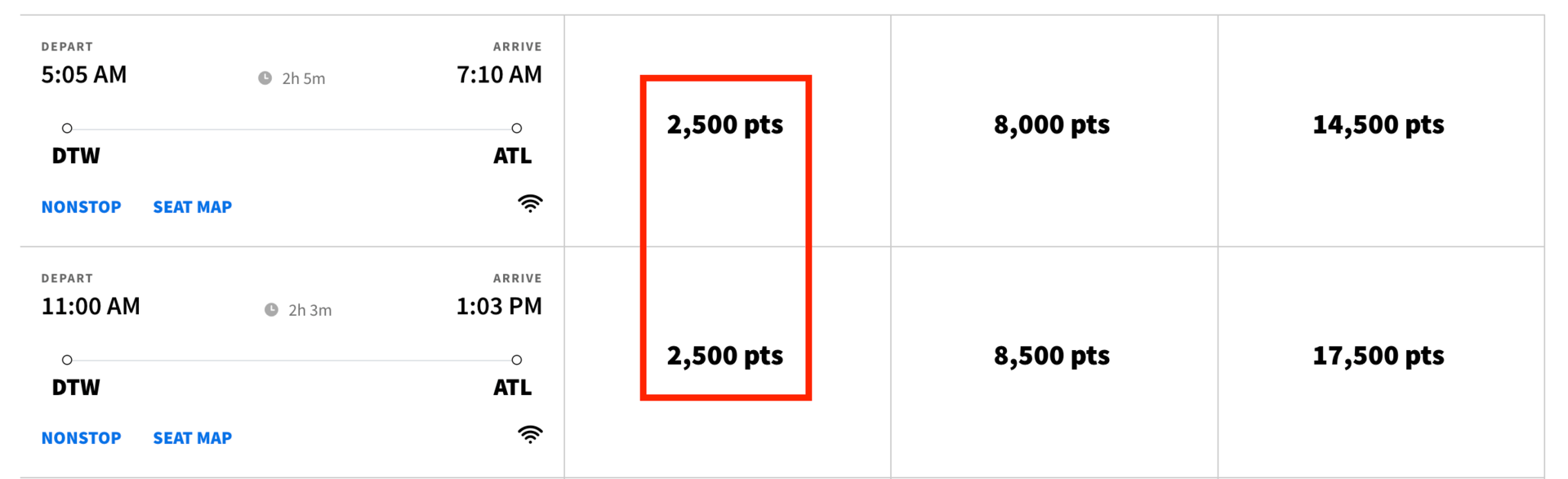 DTW-ATL for 2,500 Spirit points