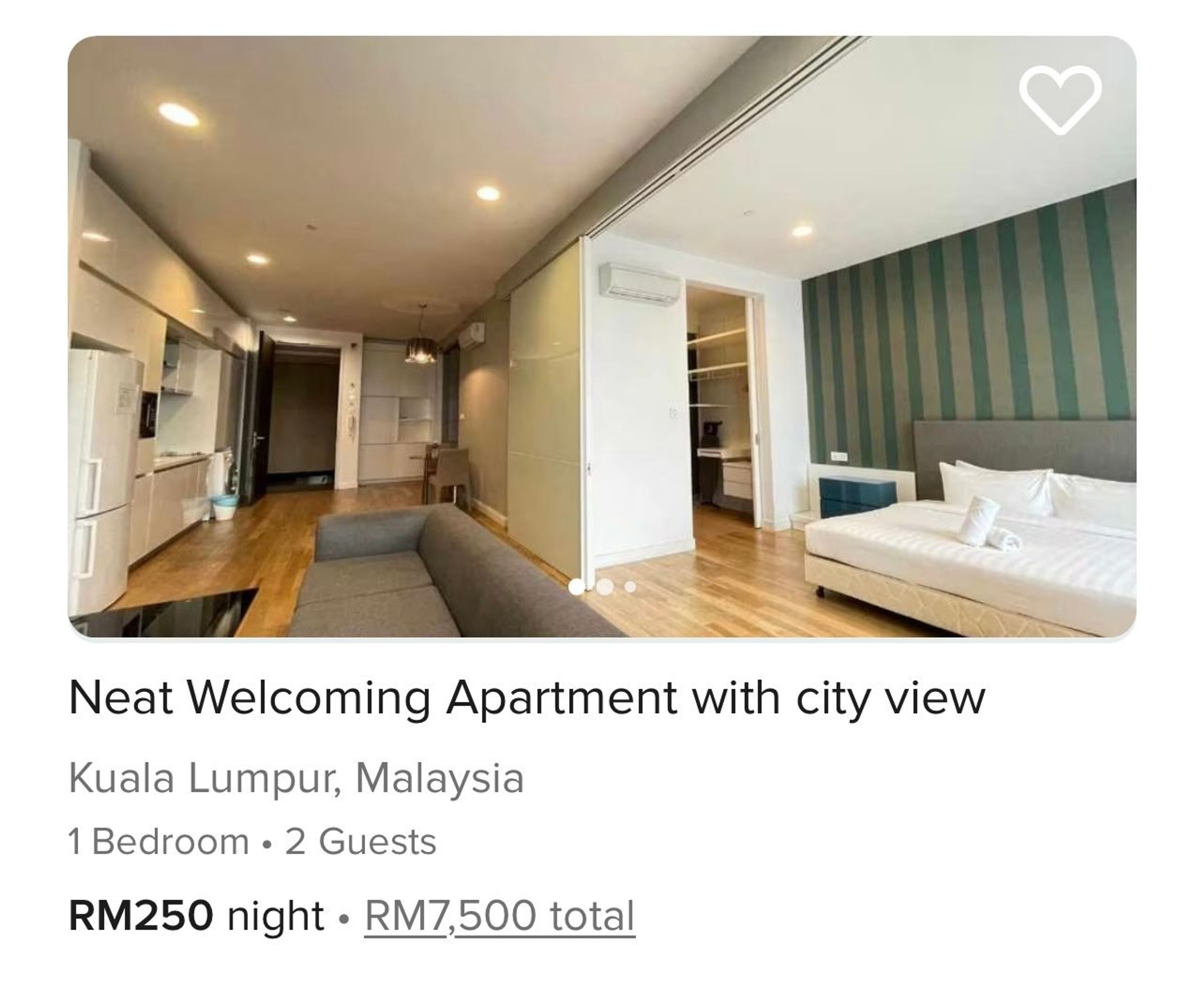 7,500 Malaysian Ringgit is about $1,600 USD for this 31-night stay