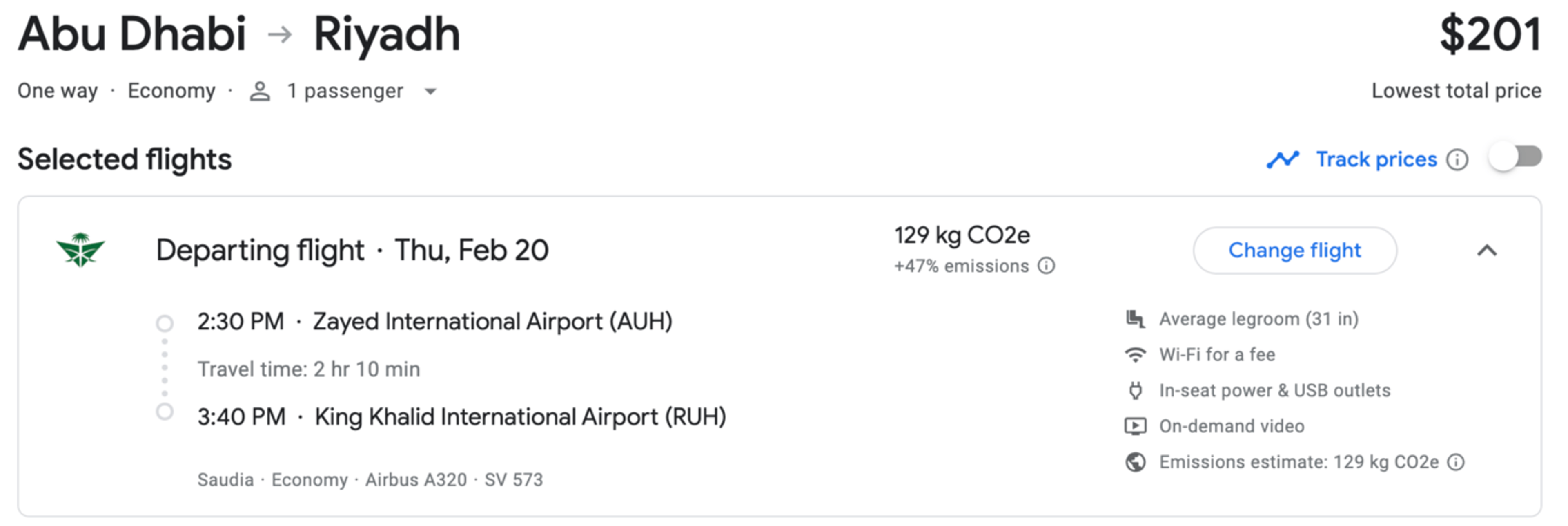 Example of a $200 Saudia flight