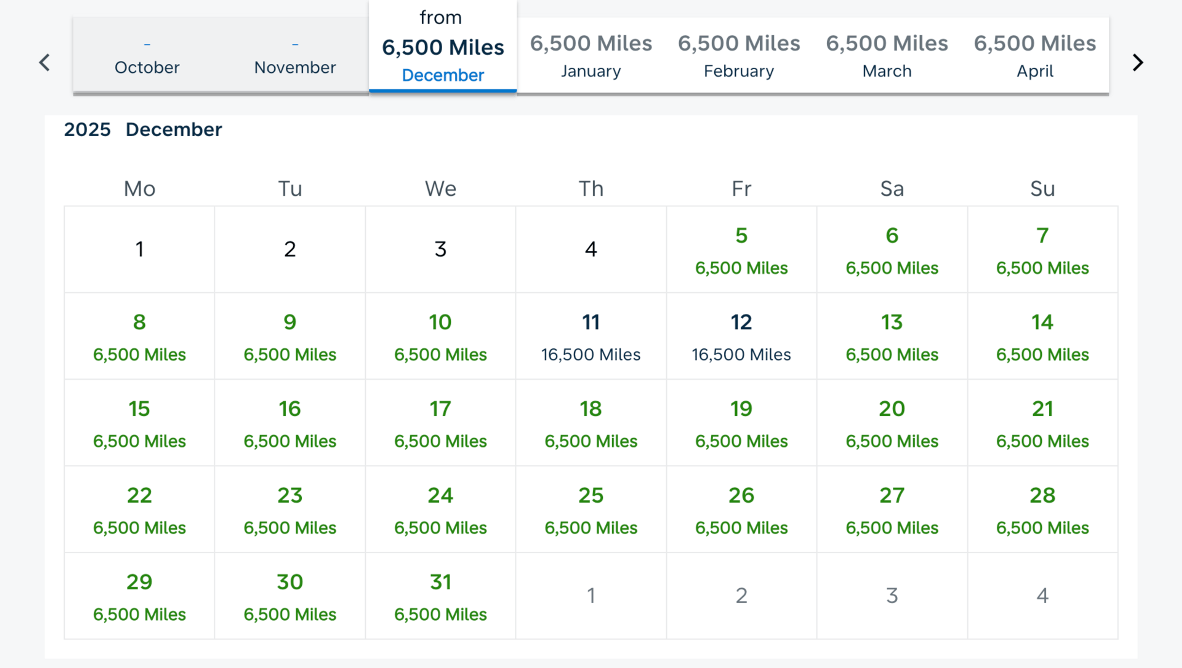 Flying Blue price calendar for a Delta flight from MSP-ORD