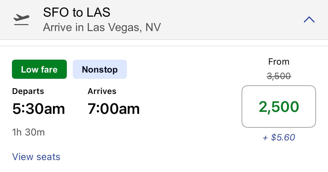SFO-LAS for 2,500 Southwest points