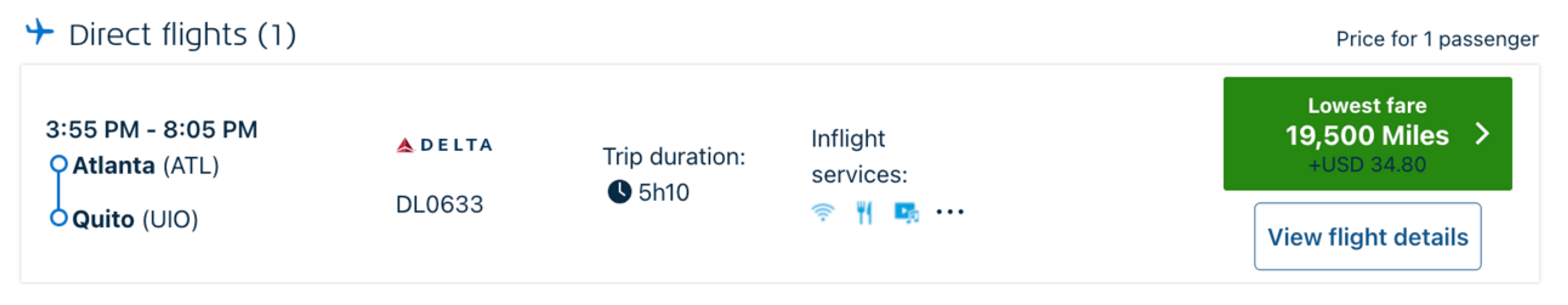 Sample booking on KLM’s website