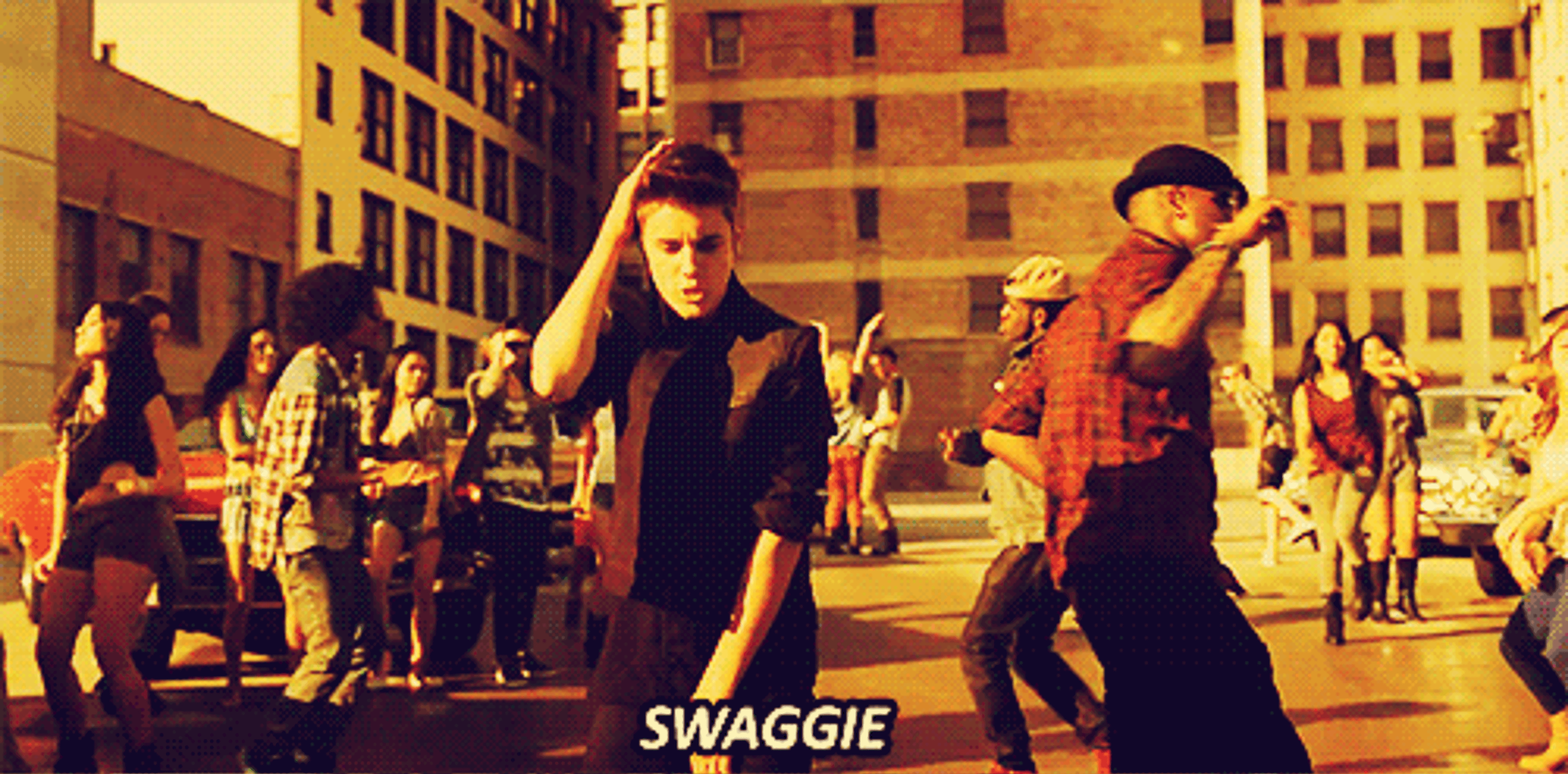 Gif of Justin Bieber dancing and saying "swage"