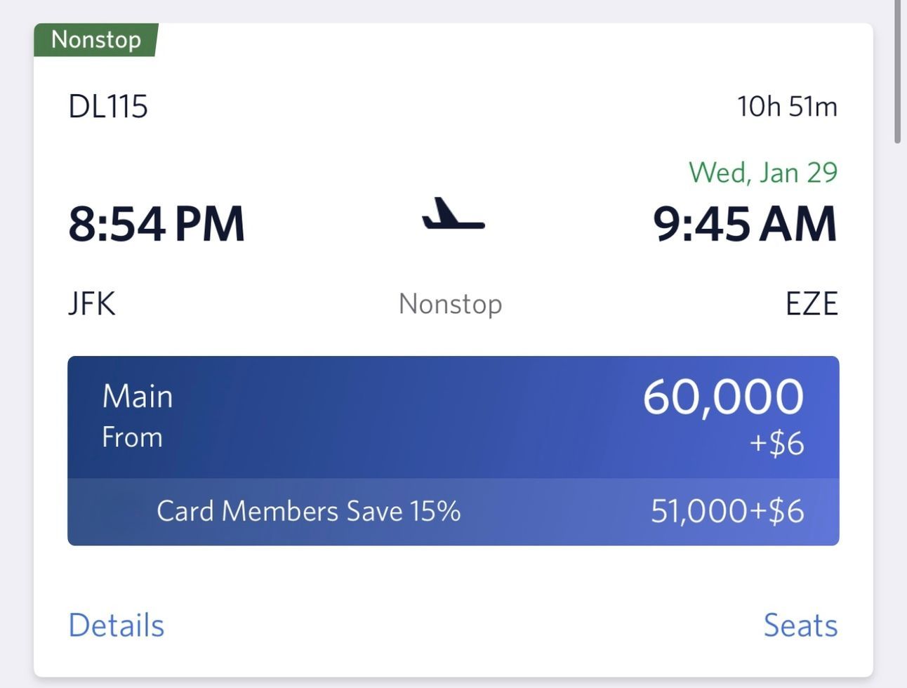 The same flight booked with Delta miles would cost almost double the price