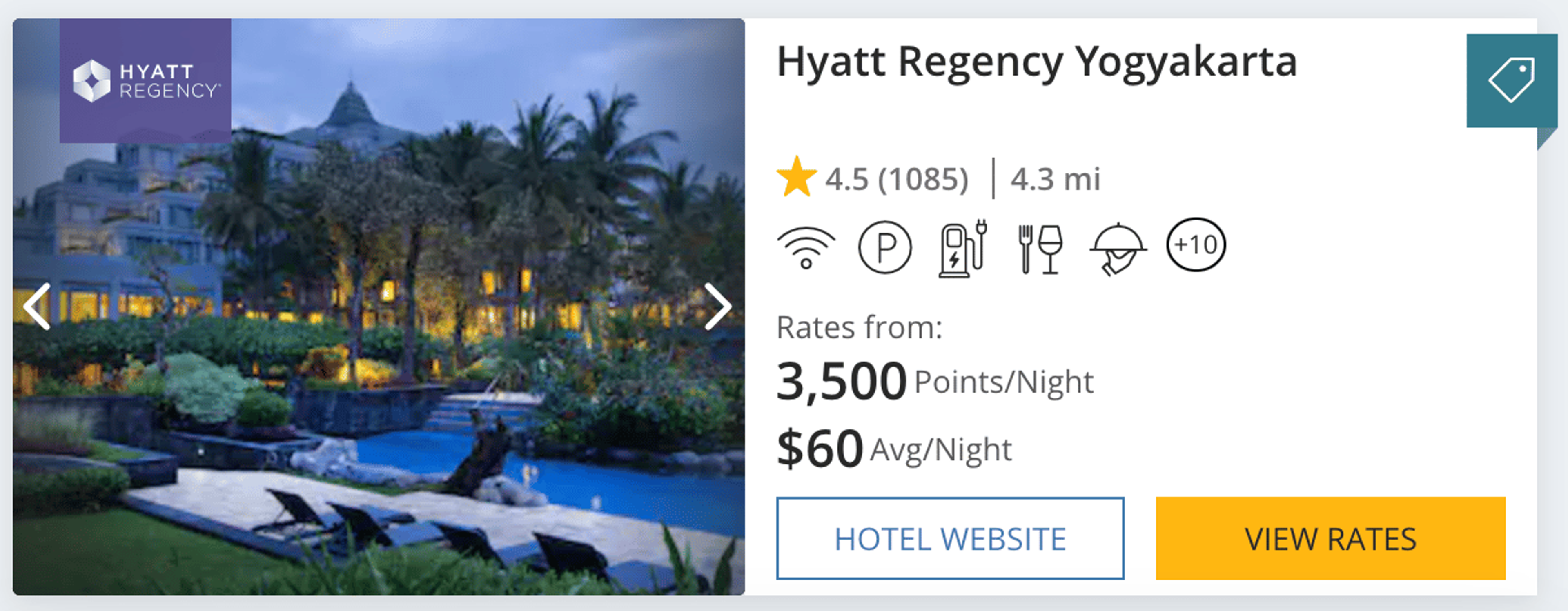 A screenshot from Hyatt's website showing a 5-star proprty in Asia for $60 per night