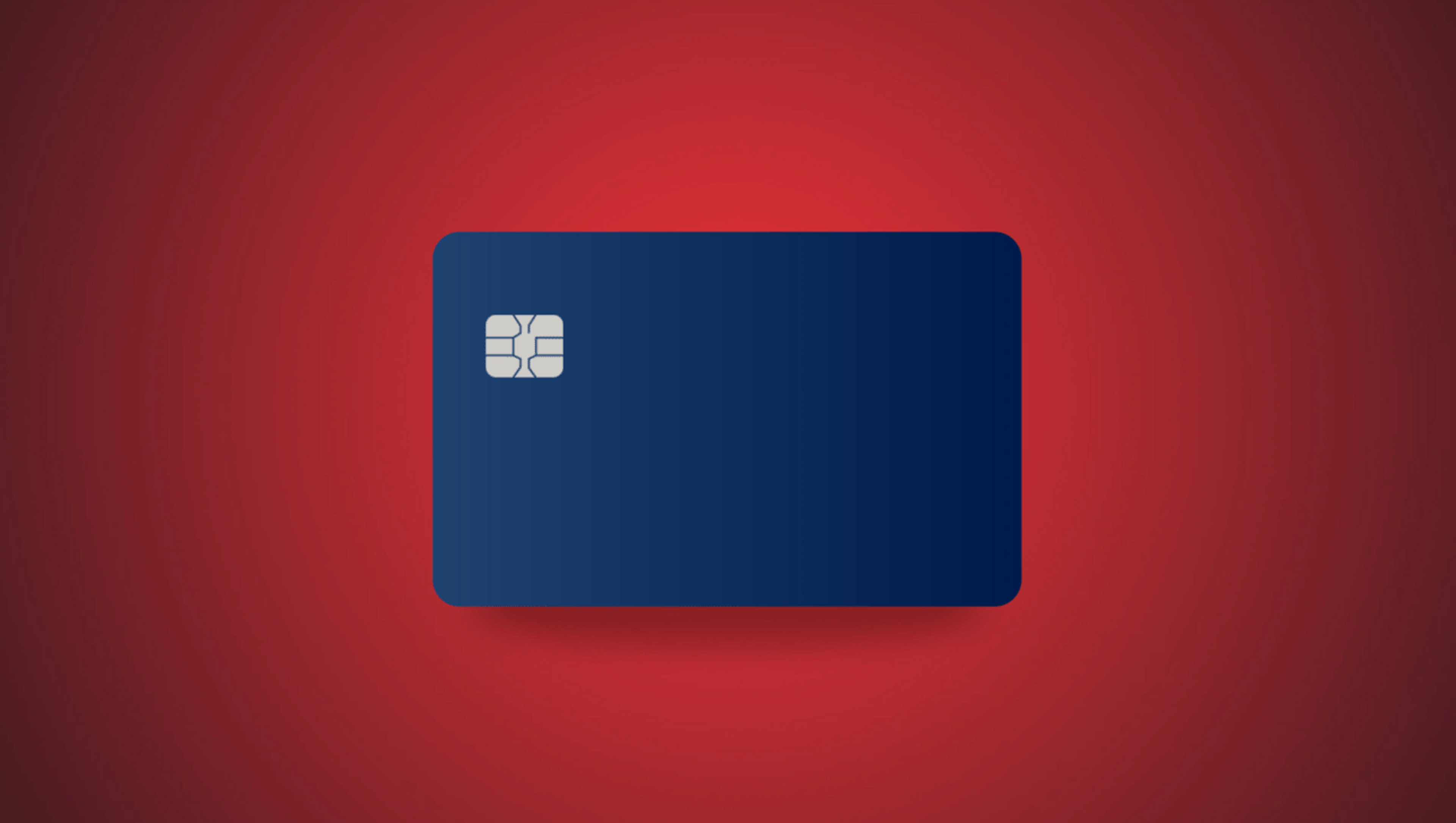 A blue credit card on a red background