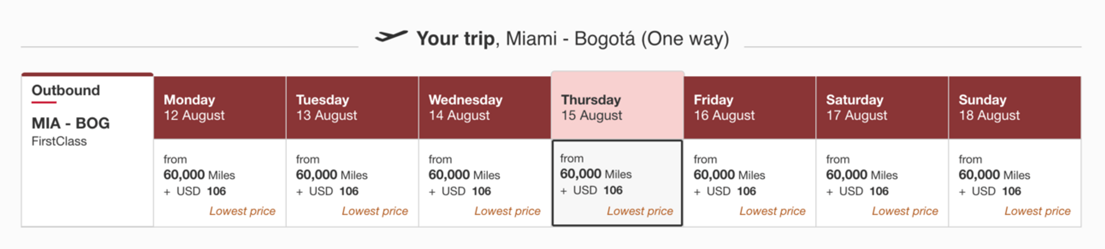 Open availability for Emirates first-class for 60k points
