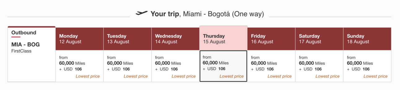 Open availability for Emirates first-class for 60k points
