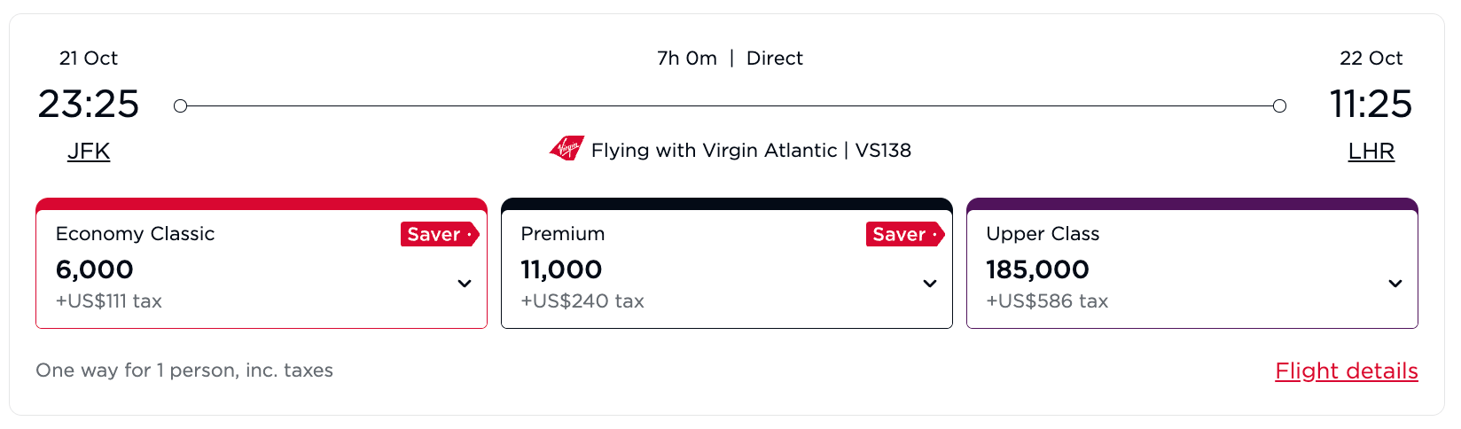 New York to London for 6,000 Virgin miles