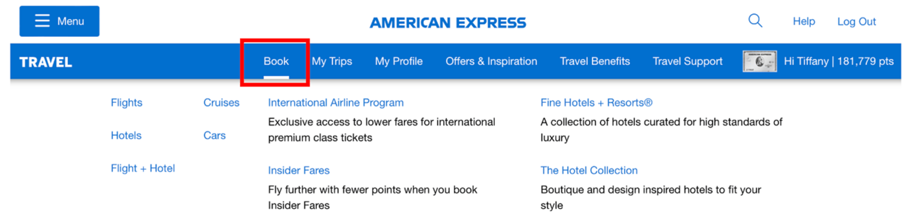 Screenshot from American Express
