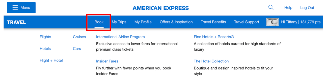 Screenshot from American Express
