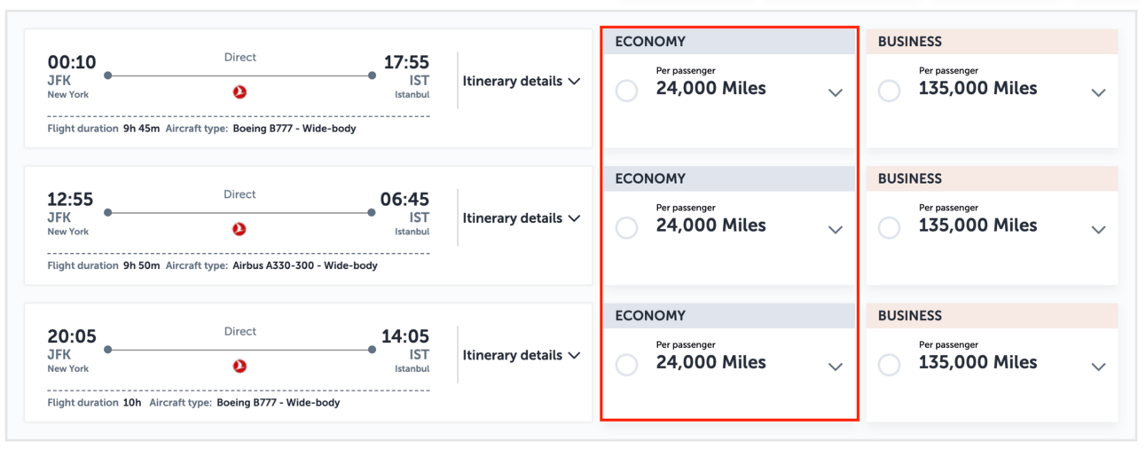 JFK-IST for 24,000 miles