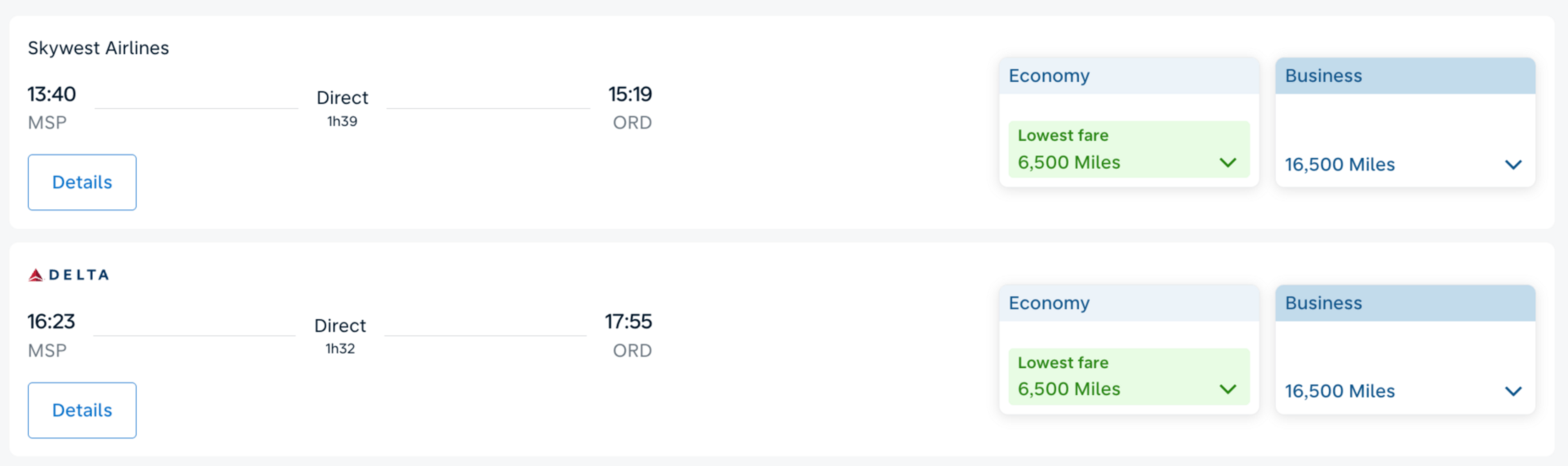 Minneapolis to Chicago on Delta for 6,500 Flying Blue miles