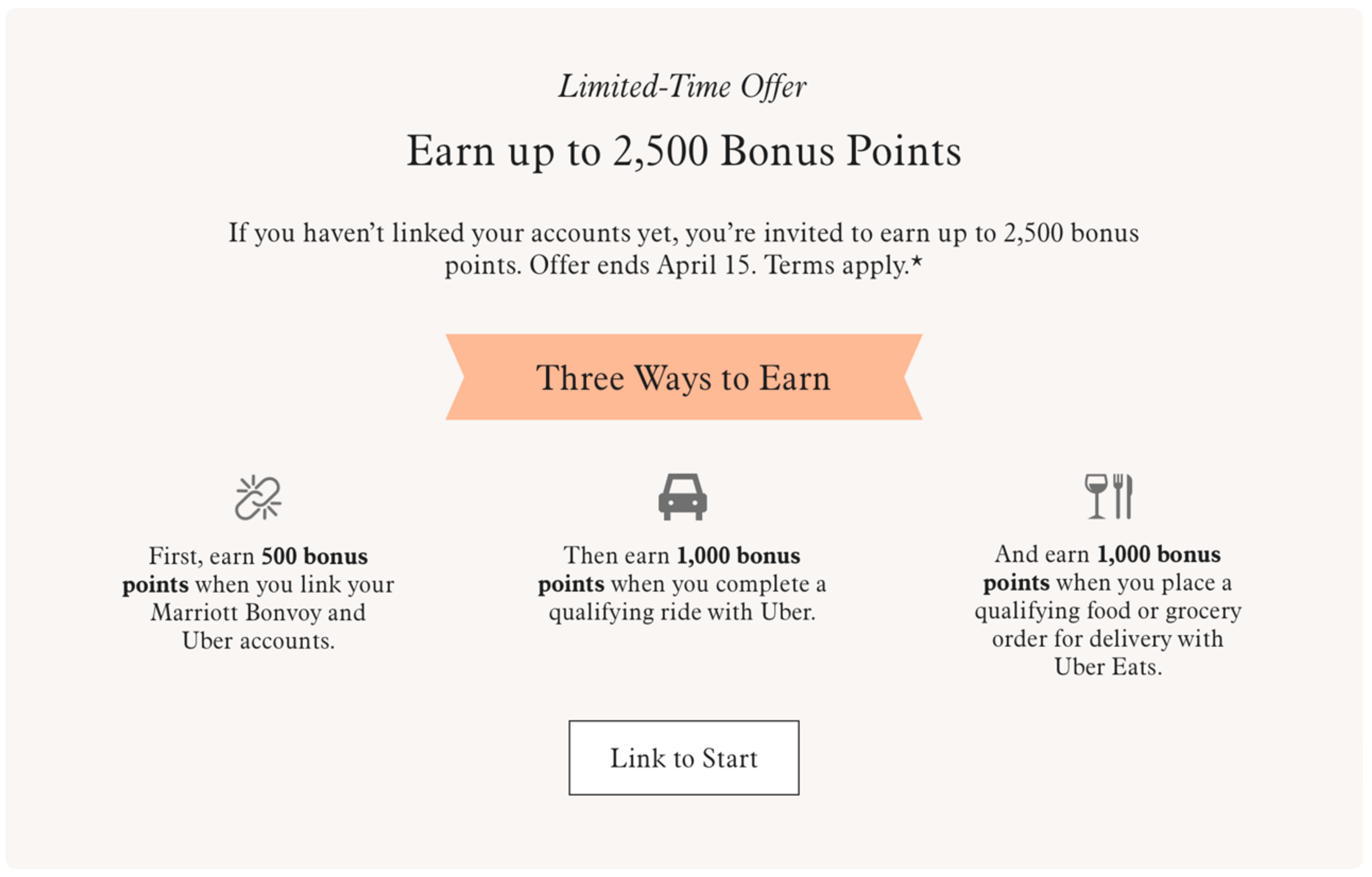 A beige background with details about linking your Uber and Marriott acounts